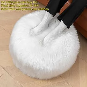 Fur Pouf Ottoman Unstuffed Floor Pouf White Ottoman Foot Rest NO Filler 20x20x12 Inches Round Poof Seat Floor Bean Bag Chair Foldable Floor Chair Storage for Living Room Bedroom White Cover ONLY