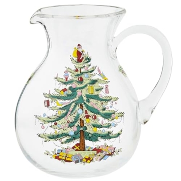 Spode Christmas Tree Glass Pitcher - Festive 96 Oz Large Glass Pitcher for Holidays, Crystal-Clear B...