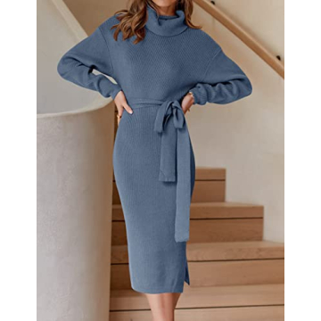 ZESICA Turtleneck Sweater Midi Dress – Cozy Chic Style