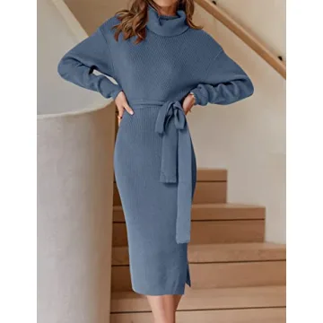 ZESICA Turtleneck Sweater Midi Dress – Cozy Chic Style
