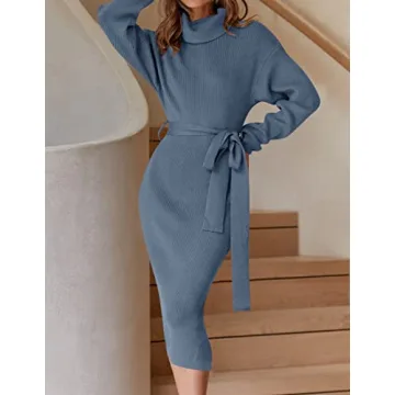 ZESICA Turtleneck Sweater Midi Dress – Cozy Chic Style
