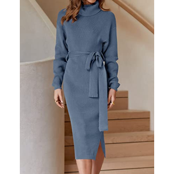 ZESICA Turtleneck Sweater Midi Dress – Cozy Chic Style