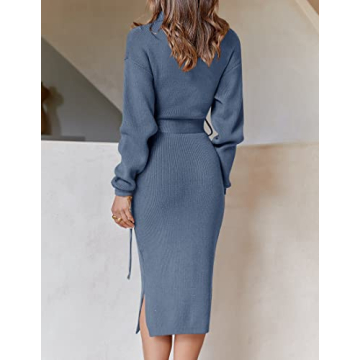 ZESICA Turtleneck Sweater Midi Dress – Cozy Chic Style