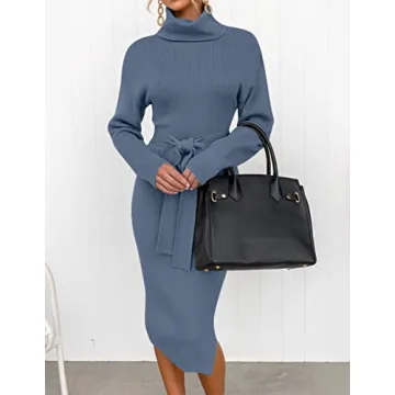 ZESICA Turtleneck Sweater Midi Dress – Cozy Chic Style