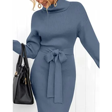 ZESICA Turtleneck Sweater Midi Dress – Cozy Chic Style