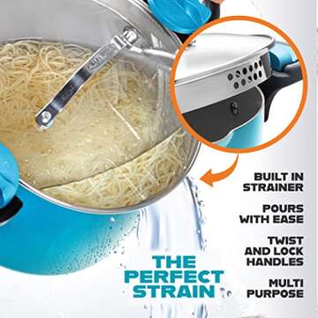 Gotham Steel 5 Quart Stock Pot Multipurpose Pasta Pot with Strainer Lid & Twist and Lock Handles, No...