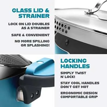 Gotham Steel 5 Quart Stock Pot Multipurpose Pasta Pot with Strainer Lid & Twist and Lock Handles, Nonstick Cooking Pot + Pasta Strainer Pots with Lid, Spaghetti Pot, Dishwasher Safe – Aqua Blue
