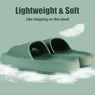 rosyclo Cloud Slides for Women and Men, Pillow House Slippers Super Soft Comfy Non-Slip Breathable Bathroom Shower Shoes Cloud Cushion Slide Sandals for Indoor Outdoor, Green