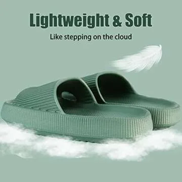 rosyclo Cloud Slides for Women and Men, Pillow House Slippers Super Soft Comfy Non-Slip Breathable Bathroom Shower Shoes Cloud Cushion Slide Sandals for Indoor Outdoor, Green