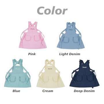 MT WORLD Personalized Kids Aprons for Girls White Toddler Cooking Baking Aprons Ruffle Cross Back with Pockets and Custom Name for Kids Cooking Baking Painting Crafting Art BBQ Christmas Gifts