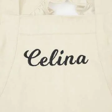 MT WORLD Personalized Kids Aprons for Girls White Toddler Cooking Baking Aprons Ruffle Cross Back with Pockets and Custom Name for Kids Cooking Baking Painting Crafting Art BBQ Christmas Gifts