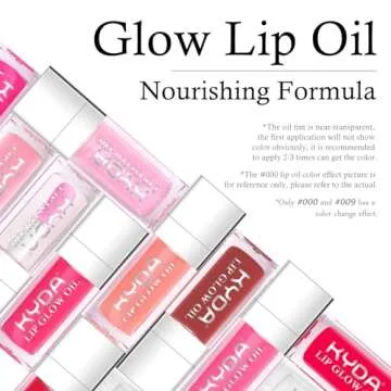 KYDA Hydrating Lip Glow Oil, Clear to Pink, Color Change Effect, Moisturizing Transparent Plumping L...