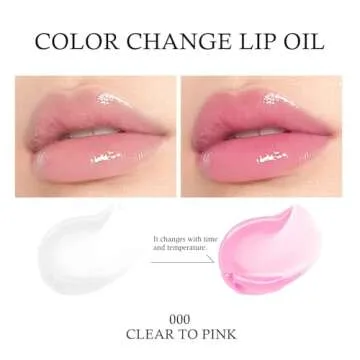 KYDA Hydrating Lip Glow Oil, Clear to Pink, Color Change Effect, Moisturizing Transparent Plumping Lip Oil Tinted for Lip Care and Dry Lips