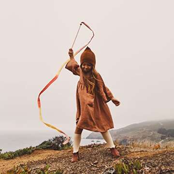 Sarah's Silks Boho Rainbow Streamer - 8' Long Ribbon Wand for Kids, Pretend Play, Dance, Baton Stick...