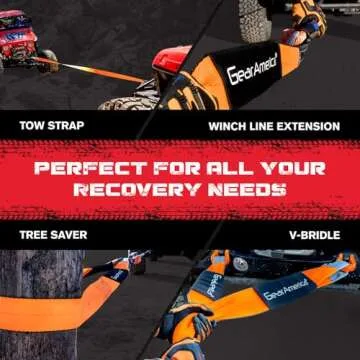 GearAmerica Off Road Recovery Kit, 9 Ton, Includes Tow Strap, Tree Saver, Snatch Block Pulley, D-Ring Shackles, Winch Line Dampener Bag, Gloves - Off Road Recovery Gear, 4x4, Black