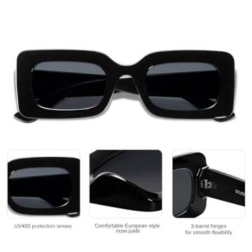 SOJOS Retro 90s Nude Rectangle Sunglasses Womens Mens Trendy Chunky Glasses Black Frame Grey Lens