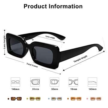 SOJOS Retro 90s Nude Rectangle Sunglasses Womens Mens Trendy Chunky Glasses Black Frame Grey Lens