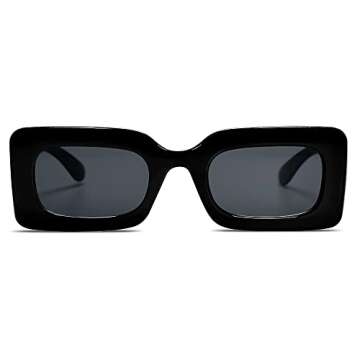 SOJOS Retro 90s Nude Rectangle Sunglasses Womens Mens Trendy Chunky Glasses Black Frame Grey Lens