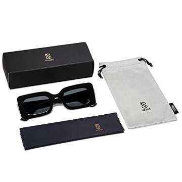 SOJOS Retro 90s Nude Rectangle Sunglasses Womens Mens Trendy Chunky Glasses Black Frame Grey Lens