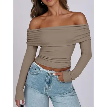 Chic ANRABESS Women's Off Shoulder Long Sleeve Top