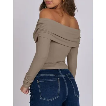 Chic ANRABESS Women's Off Shoulder Long Sleeve Top