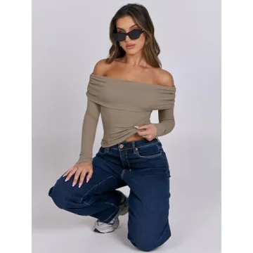 Chic ANRABESS Women's Off Shoulder Long Sleeve Top