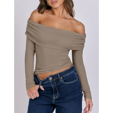 Chic ANRABESS Women's Off Shoulder Long Sleeve Top