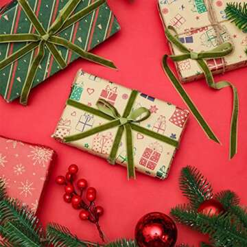 Chuangdi 3/8 Inch, 60 Yard Christmas Olive Green Velvet Ribbon Wide Vintage Velvet Ribbons for Christmas Tree Ornaments Flower Bouquets Baby Shower Wedding Wreath Bow Making DIY Craft Choker