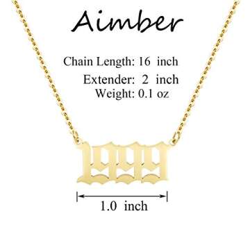 Aimber Birth Year Necklace 18K Gold Plated Birth Year Number Pendant Necklace Stainless Steel Birthd...