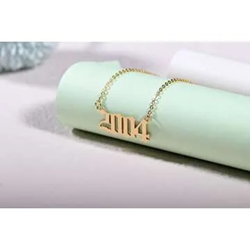 Aimber Birth Year Necklace 18K Gold Plated Birth Year Number Pendant Necklace Stainless Steel Birthday Year Necklace for Women,1970-2024(1999)