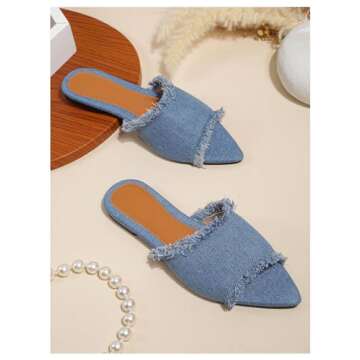 Verdusa Women's Pointed Toe Denim Flat Sandals Open Toes Slip On Summer Flats Blue 9.5