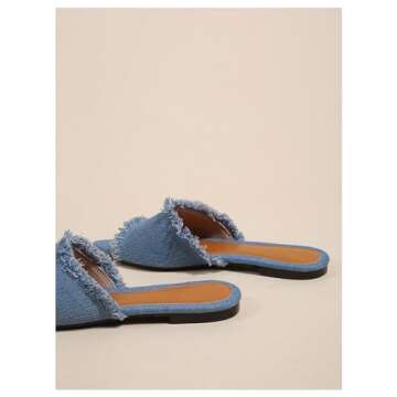 Verdusa Women's Pointed Toe Denim Flat Sandals Open Toes Slip On Summer Flats Blue 9.5