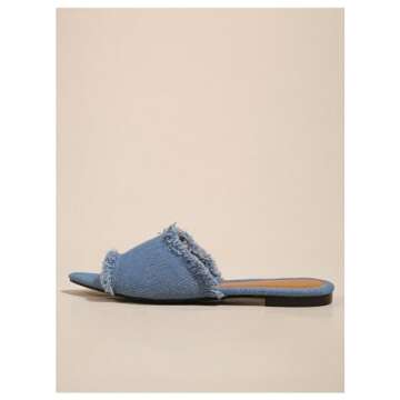 Verdusa Women's Pointed Toe Denim Flat Sandals Open Toes Slip On Summer Flats Blue 9.5