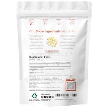 Micro Ingredients Vitamin K2 MK-7 Supplement, 200 mcg Per Serving, 300 Coconut Oil Softgels | Easily...