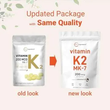 Micro Ingredients Vitamin K2 MK-7 Supplement, 200 mcg Per Serving, 300 Coconut Oil Softgels | Easily Absorbed, Active Menaquinone Form | Immune, Joint, & Heart Support | Non-GMO