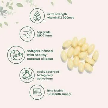 Micro Ingredients Vitamin K2 MK-7 Supplement, 200 mcg Per Serving, 300 Coconut Oil Softgels | Easily Absorbed, Active Menaquinone Form | Immune, Joint, & Heart Support | Non-GMO