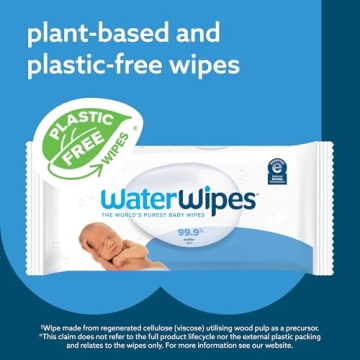 WaterWipes Plastic-Free Baby Wipes 99.9% Water Hypoallergenic