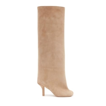 Trelako Women's Knee High Suede Boots - Wide Calf Stiletto Booties