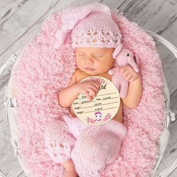 R HORSE Baby Birth Announcement Sign with Marker Pen, Pink Elephant Baby Name Sign with Ink Pad for Hand and Footprints, Wooden Hello World Newborn Announcement Nursery Decor Keepsake Gifts