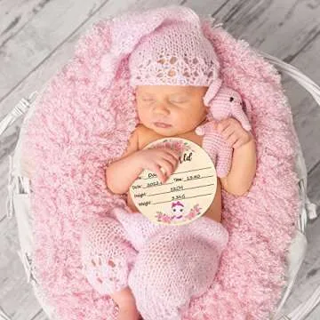 R HORSE Baby Birth Announcement Sign with Marker Pen, Pink Elephant Baby Name Sign with Ink Pad for Hand and Footprints, Wooden Hello World Newborn Announcement Nursery Decor Keepsake Gifts