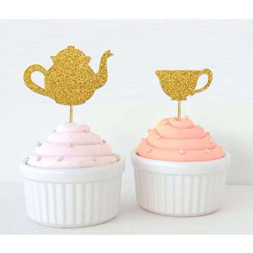 Darling Souvenir, Bridal Shower Tea Party Cupcake Topper, Birthday Dessert Decorations Tea Kettle Cu...