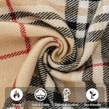 vimate Men Camel Plaid Scarf, Oversized Scottish Clan Tartan Plaid Cashmere Feel Shawl Wrap Winter Scarf (US-Classic Camel Plaid)