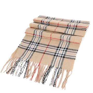 vimate Men Camel Plaid Scarf, Oversized Scottish Clan Tartan Plaid Cashmere Feel Shawl Wrap Winter Scarf (US-Classic Camel Plaid)