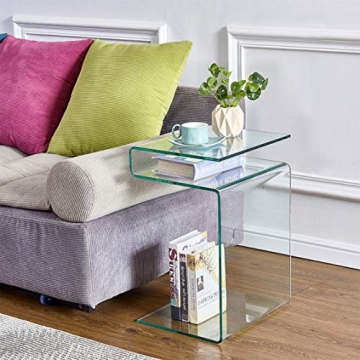 Clear Glass S-Shaped Nightstand Side Table Modern Home