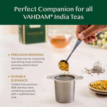 VAHDAM Perfect Serve Tea Spoon | Get 2 Infusers Free | Stainless Steel, Perfect Measure Loose Leaf Tea Spoon With Extra Square Tea Infuser & Pyramid Tea Infuser - Durable Tea Maker