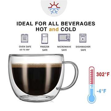 CNGLASS 8oz Double Wall Glass Coffee Mugs,Clear Insulated Espresso Glass Mugs with Handle for Latte,...