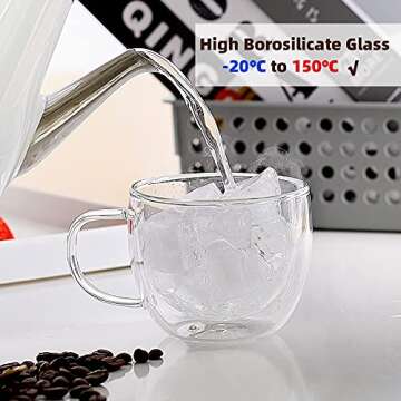 Stylish Double Wall Coffee Mugs - Set of 4 Insulated Glass