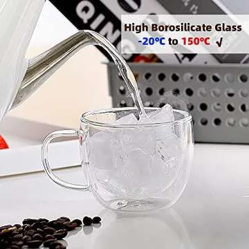 Stylish Double Wall Coffee Mugs - Set of 4 Insulated Glass