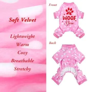 BAOBICUTE Dog Valentines Pajamas Outfit Soft Lightweight Velvet Dog Onesie Dog Winter Clothes for Small Medium Large Pet Dogs Cats
