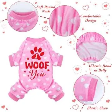 BAOBICUTE Dog Valentines Pajamas Outfit Soft Lightweight Velvet Dog Onesie Dog Winter Clothes for Small Medium Large Pet Dogs Cats